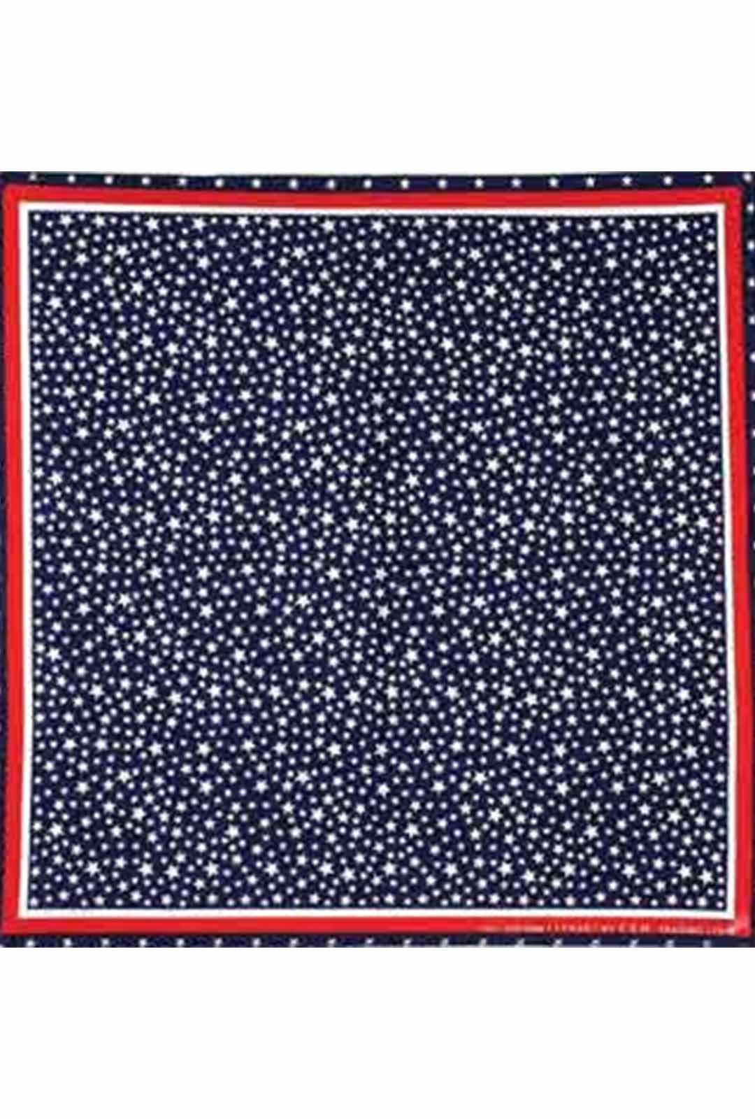 navy blue bandana with white small star print and red border