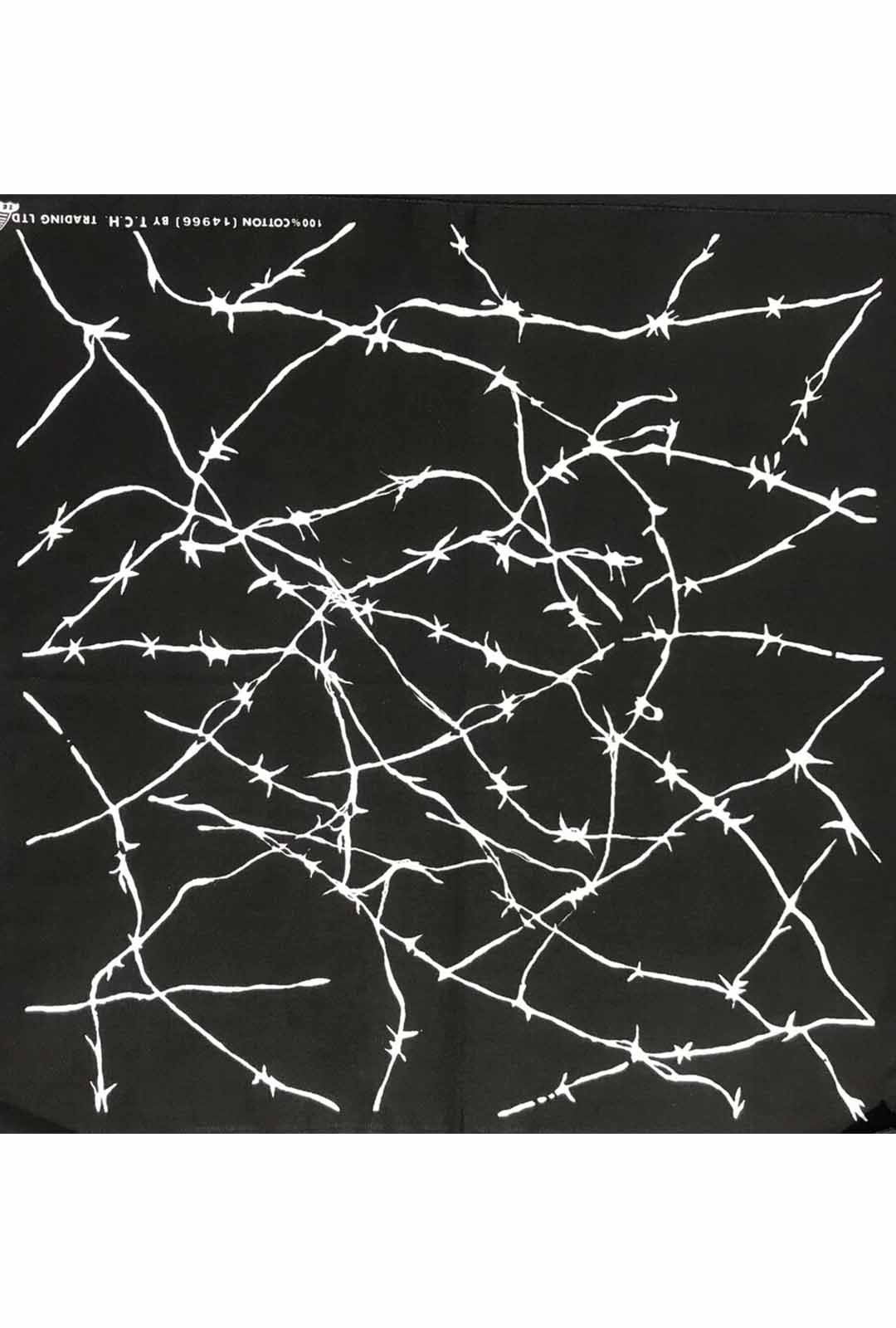 black bandana with white and silver barbed wire print