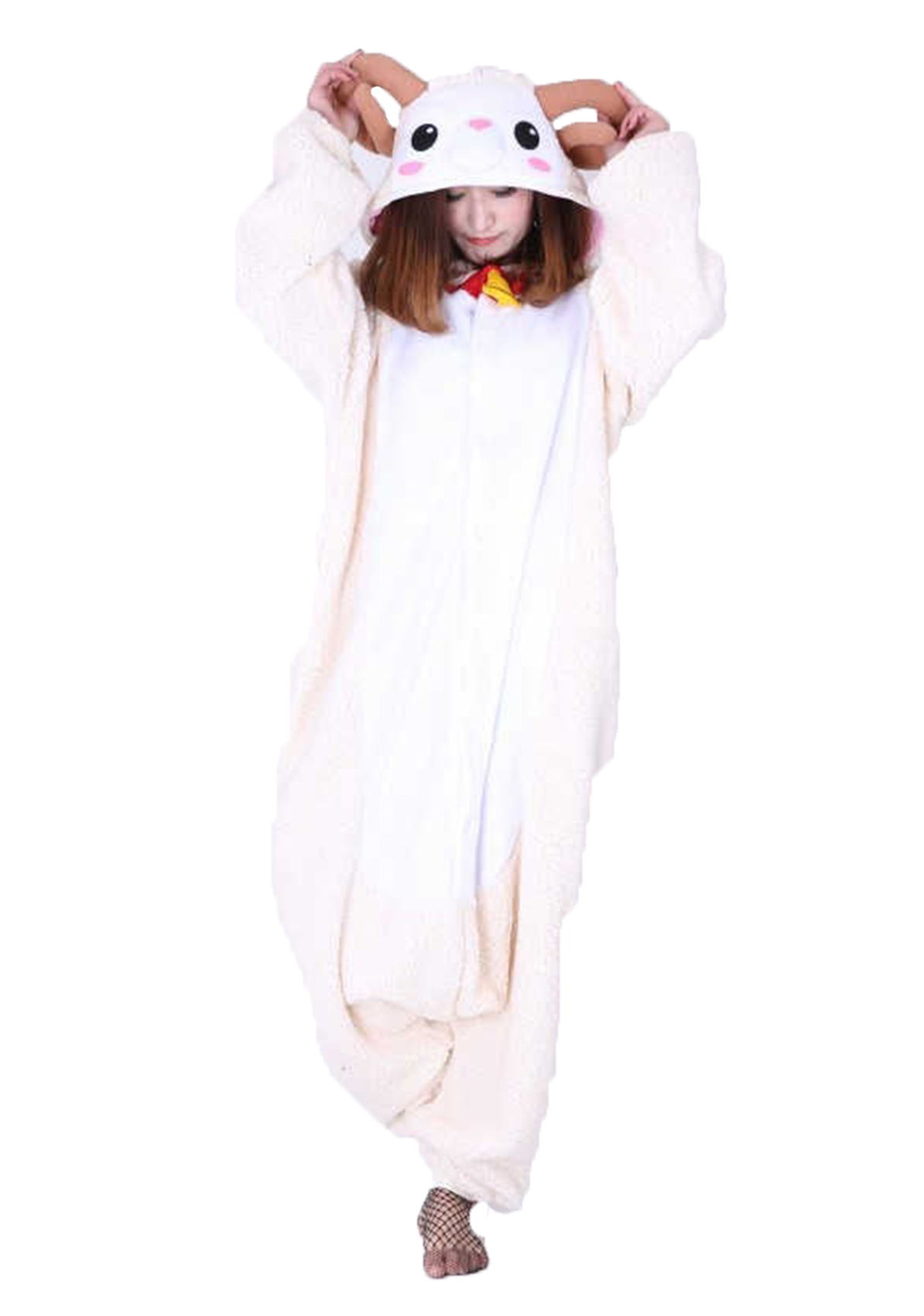 white onesie with ram head on hood and ram horns