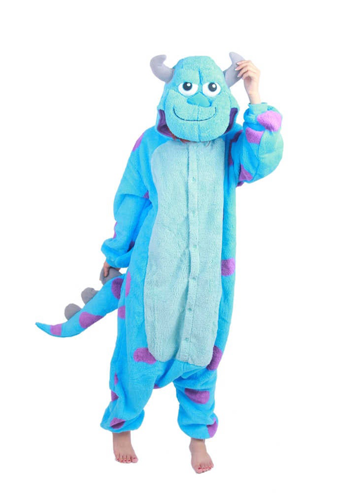 deluxe Sully Monsters Inc Pixar Onesie with tail and detailed head blue with purple spots snug party sleepwear