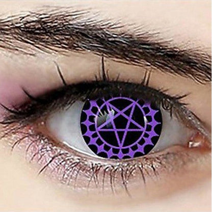 Party Lens #28 Black and Purple Pentagram Contact Lenses