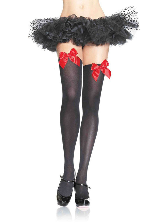 Black Thigh Highs with Red Bows
