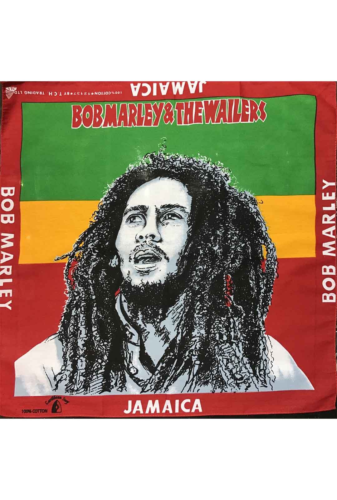 bob marley printed bandana with rastafrain stripes