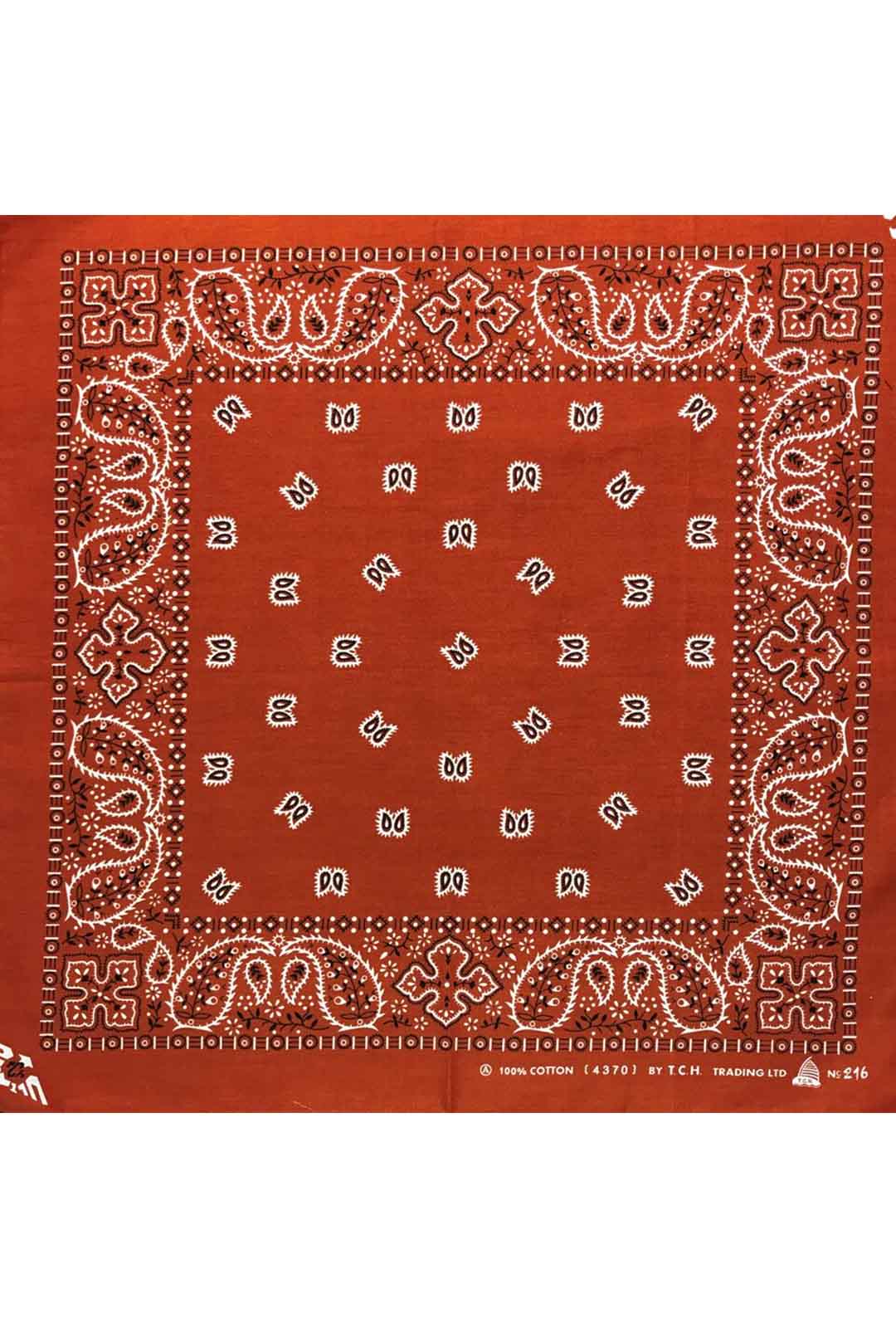 brown bandana with white and black paisley print