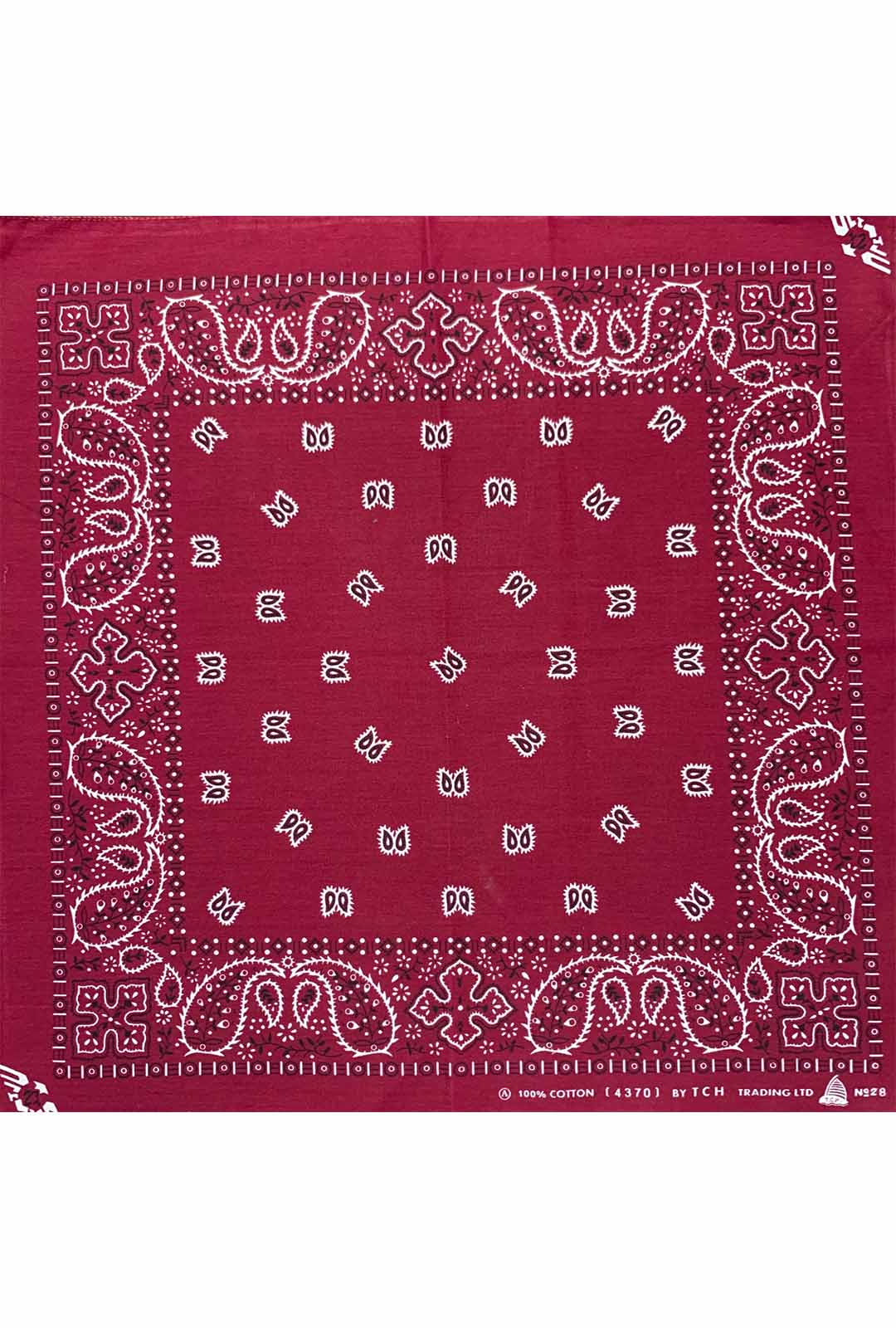 deep burgundy paisley print bandana. 100% cotton. 51cm square