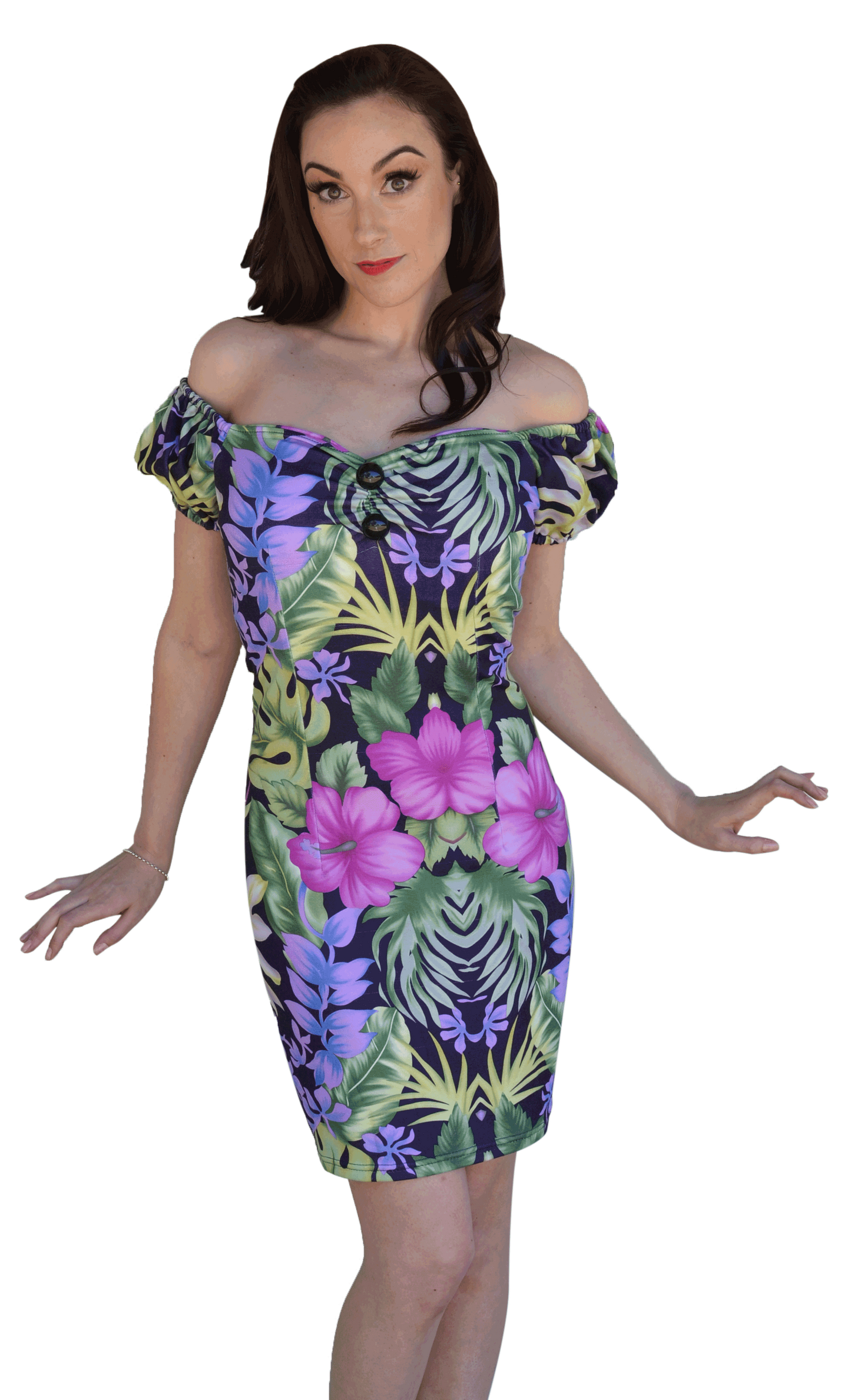 Vintage Styled Tropical Print Wiggle Dress
