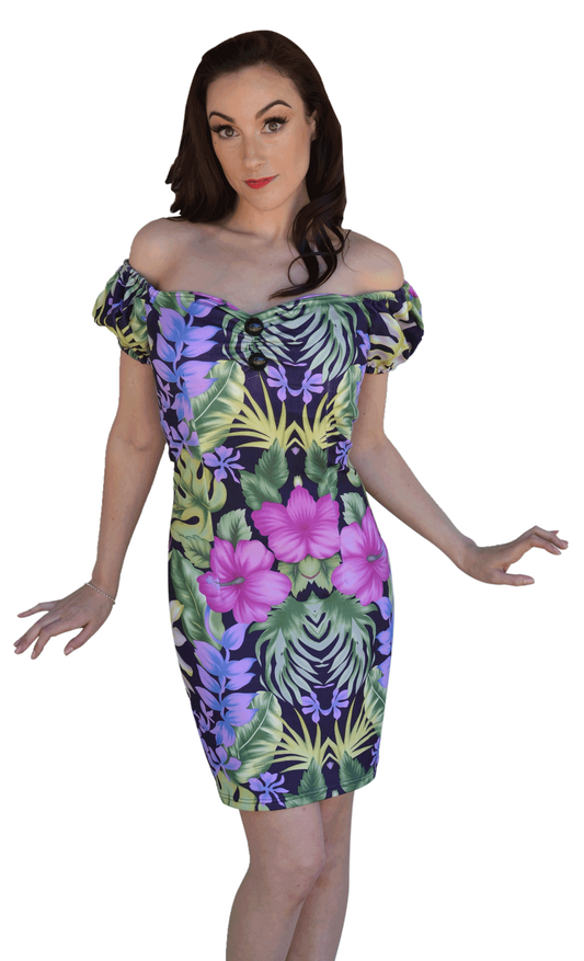 Vintage Styled Tropical Print Wiggle Dress