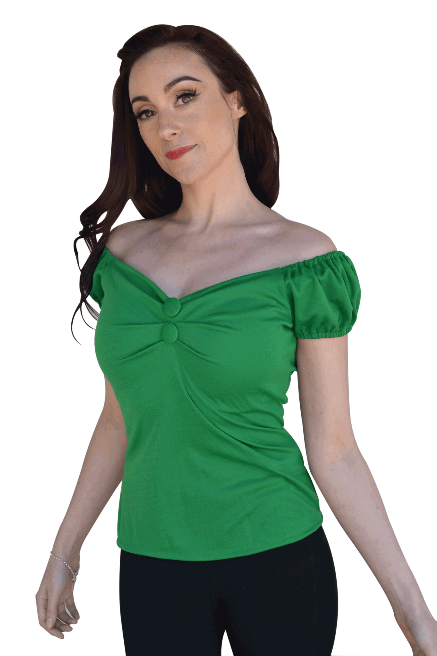 Green Pin-Up Button Top