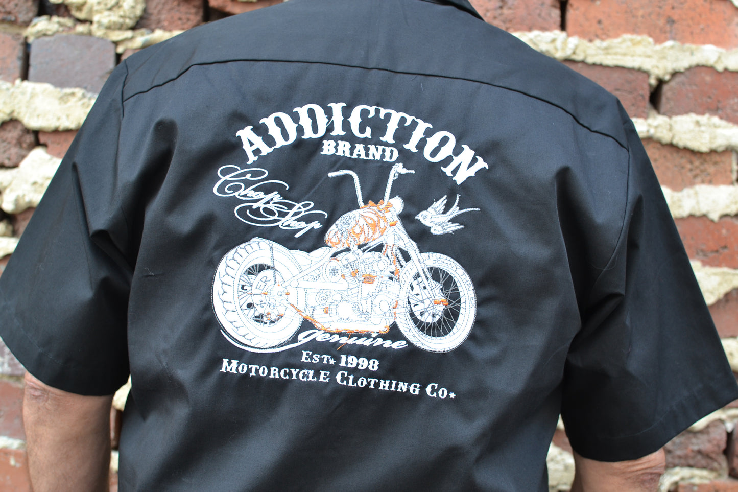 Addiction Brand Chop Shop Embroidered Button Down Shirt