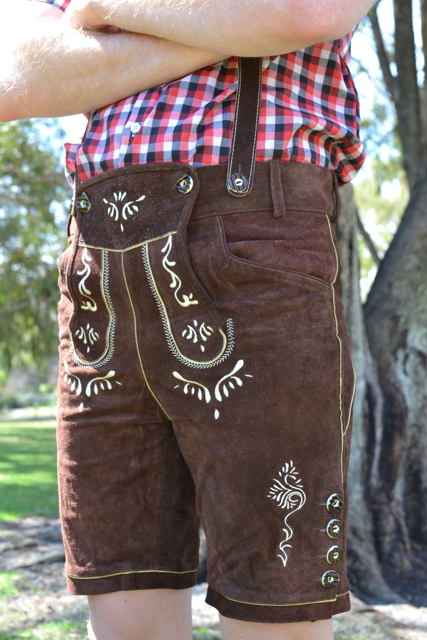 Dark Brown Authentic Leather German Lederhosen Shorts