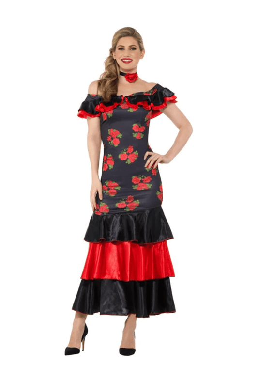 Flamenco Lady with Red Flowers Dress
