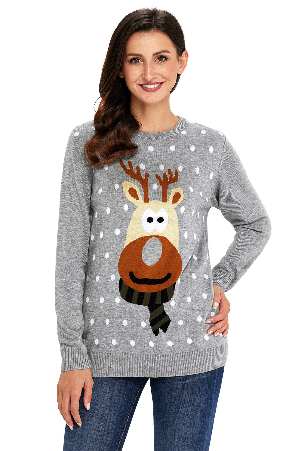 Grey Reindeer Knitted Ugly Christmas Pullover
