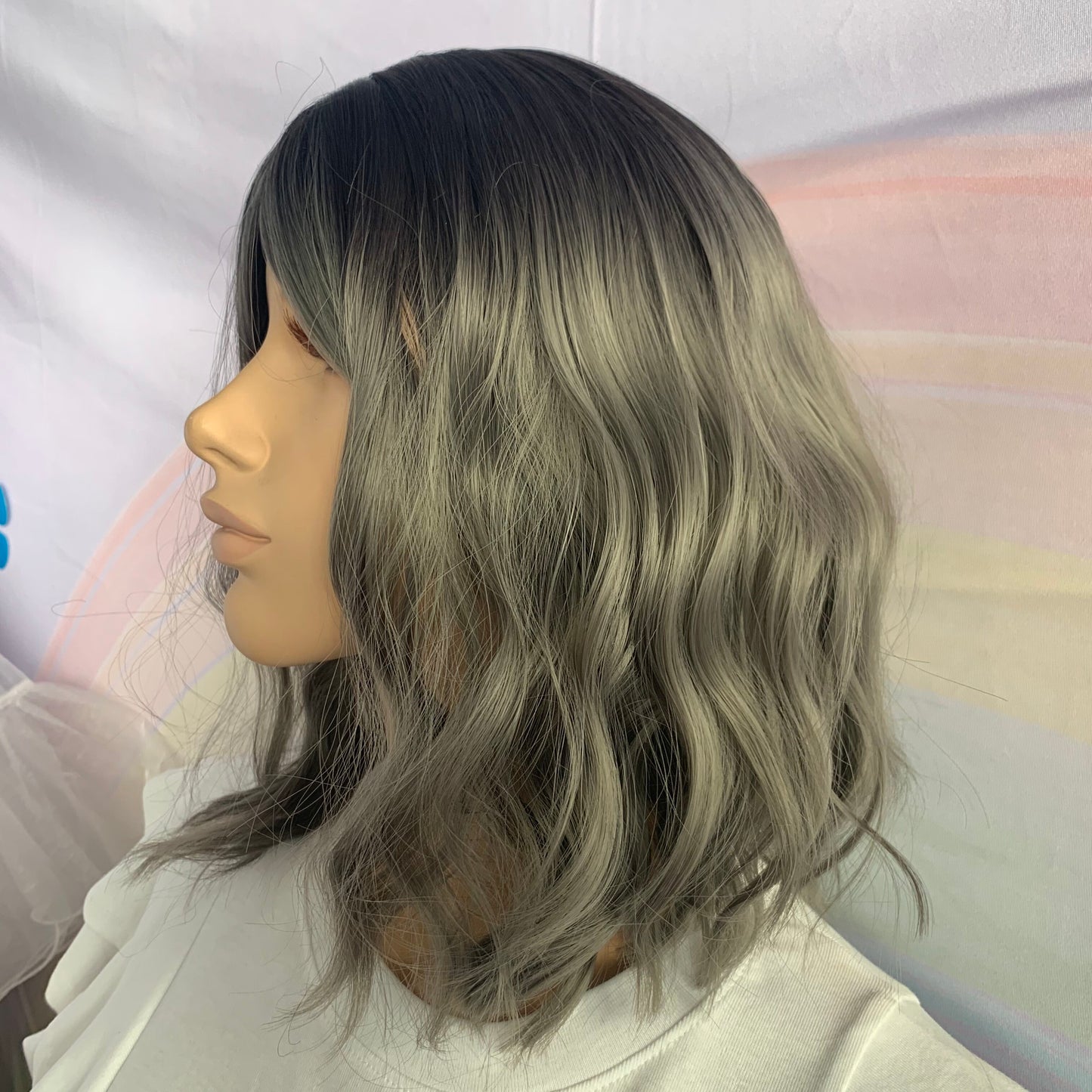 Black to Grey Shoulder Length Loose Wavy Wig