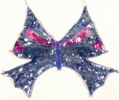 Sequin Periwinkle Purple and Pink Butterfly Halter Top