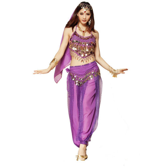 Purple Belly Dancing Costume with Pants