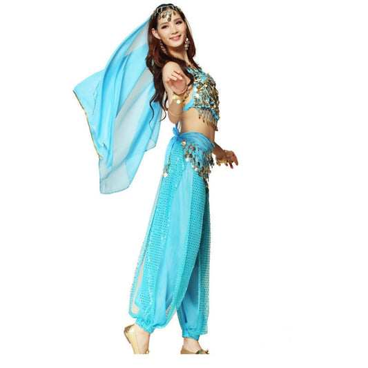 Aqua Blue Belly Dancing Costume with Pants