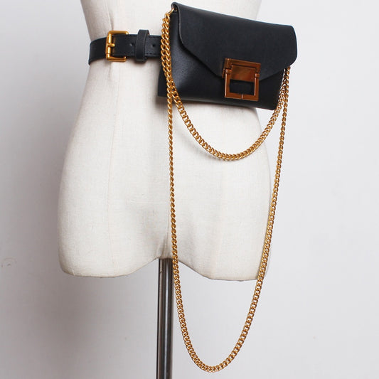 Serpentine Belt Bag With Chain - Matte Black