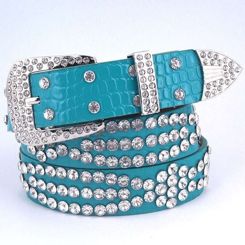 Turquoise Blue Rhinestone Studded Belt
