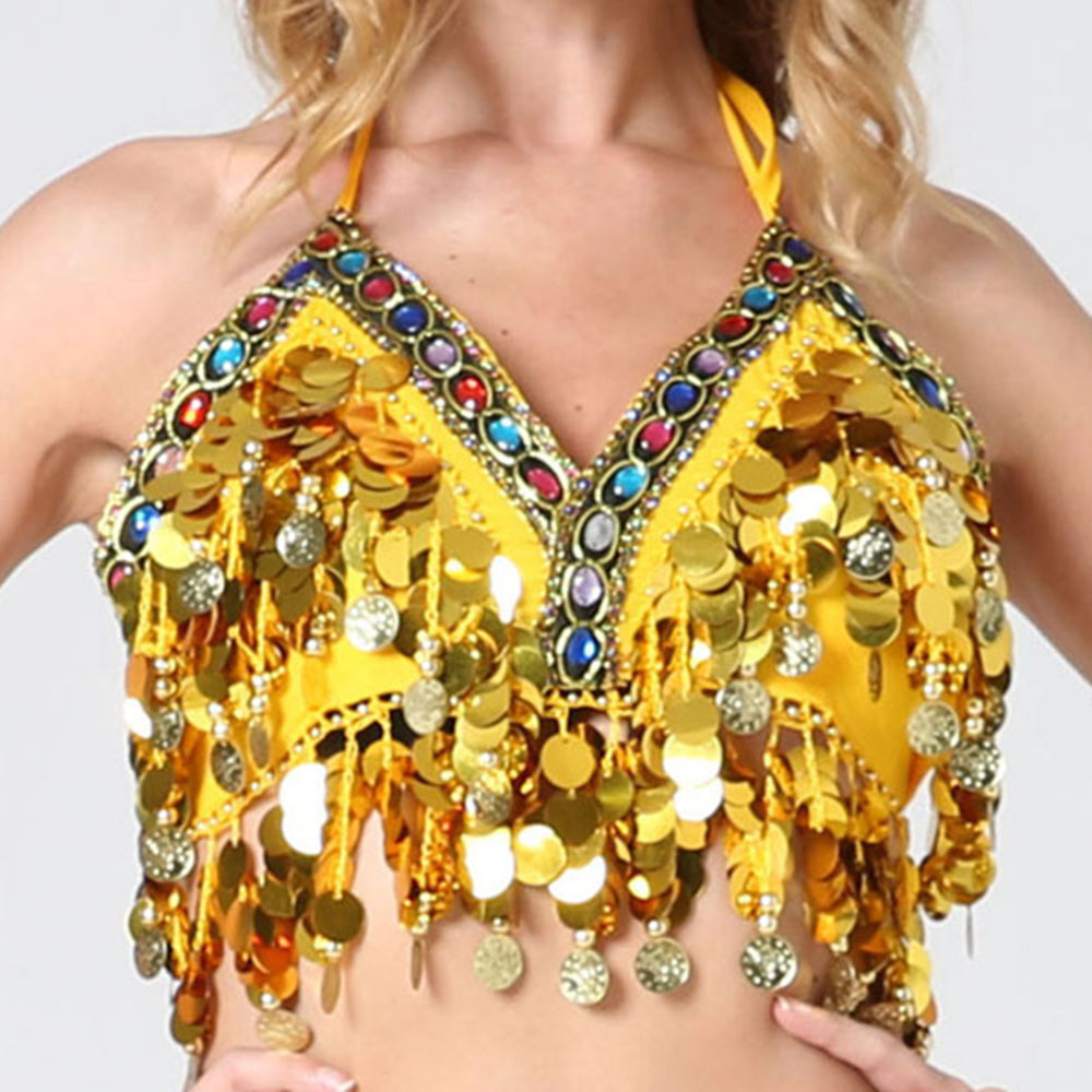 Sequined colorful belly dance halter neck bra tops for women