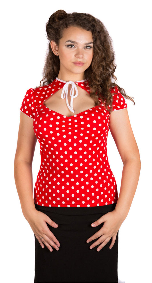 White and Red Polka Dot Pinup Tie Top