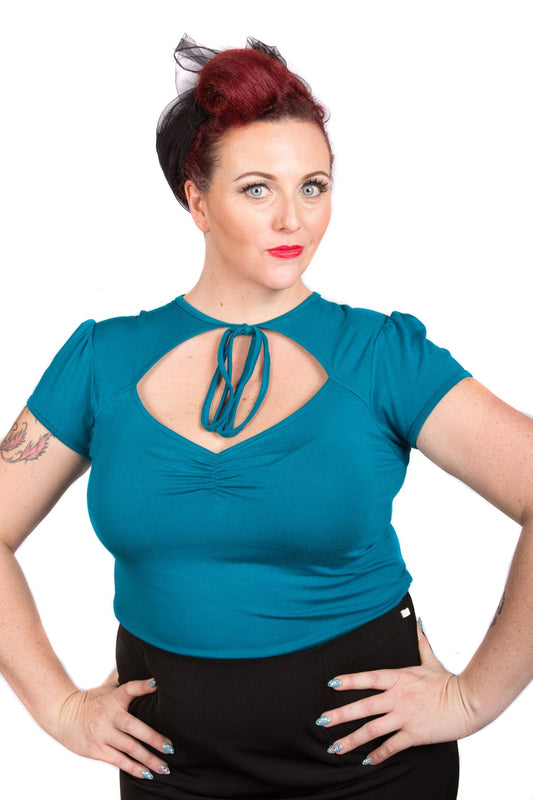 Plus Size Teal Pin-Up Tie Top