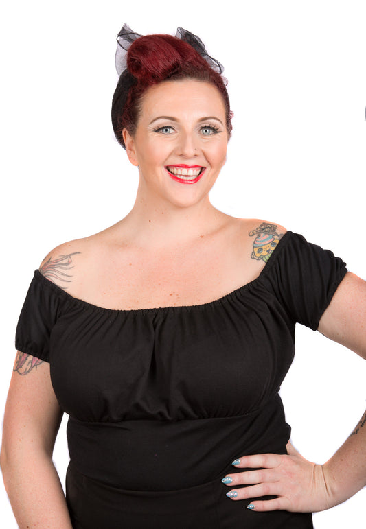 Black Puffy Sleeved Pinup Top