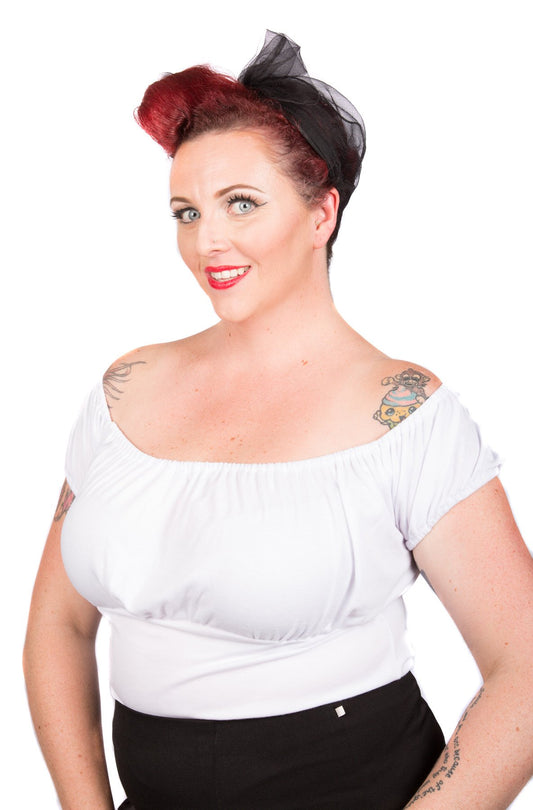 White Puffy Sleeved Pinup Top