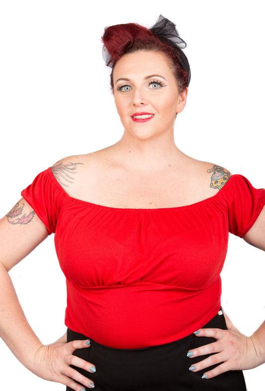 Red Puffy Sleeved Pinup Top