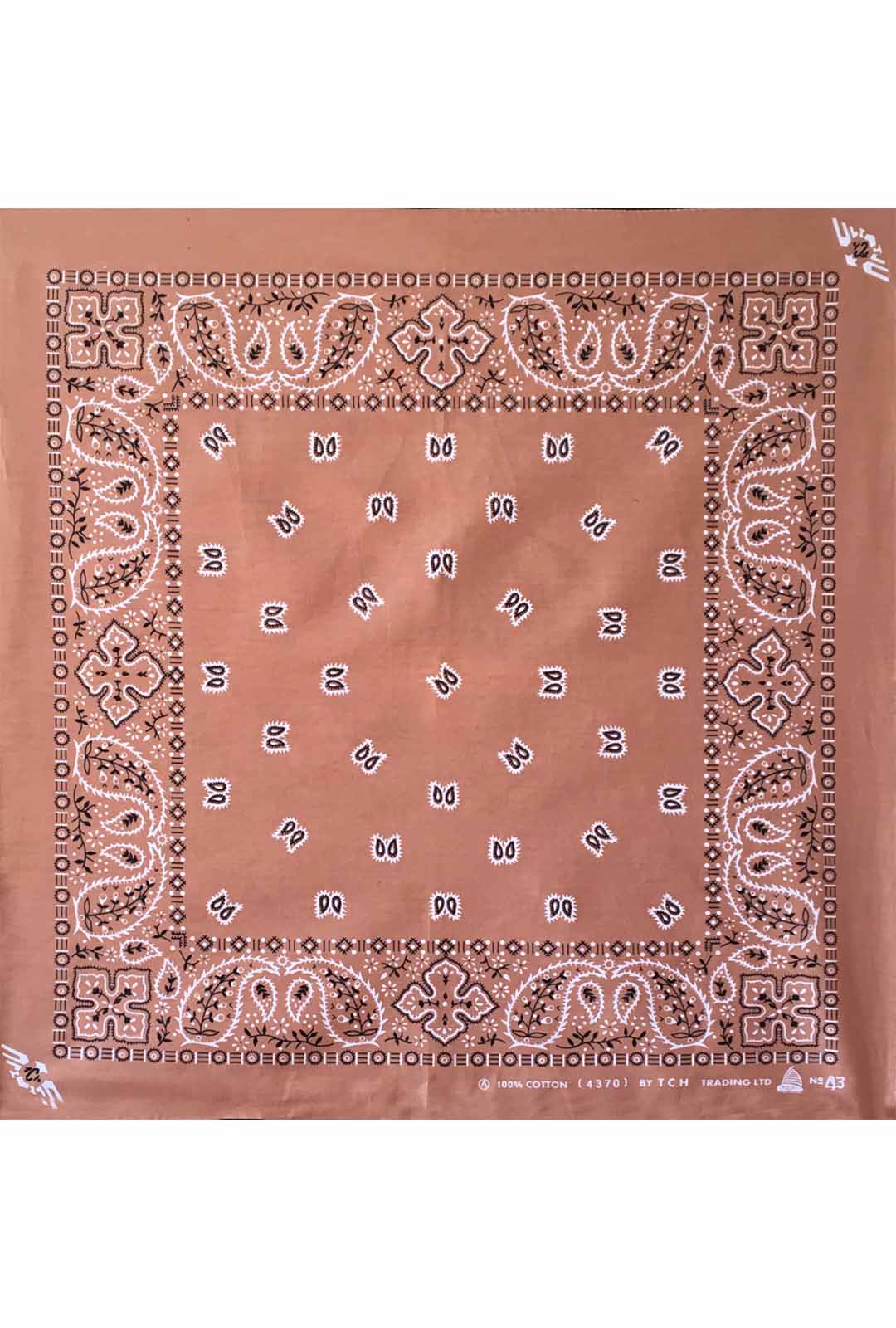 light brown paisley bandana with black and white paisley print