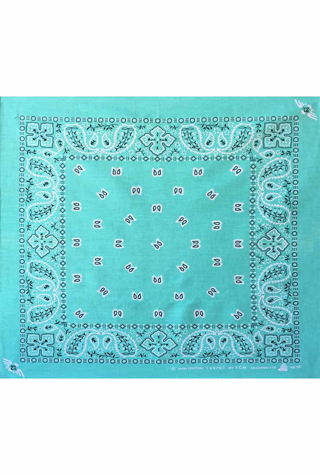 teal colour bandana with white and black paisley print