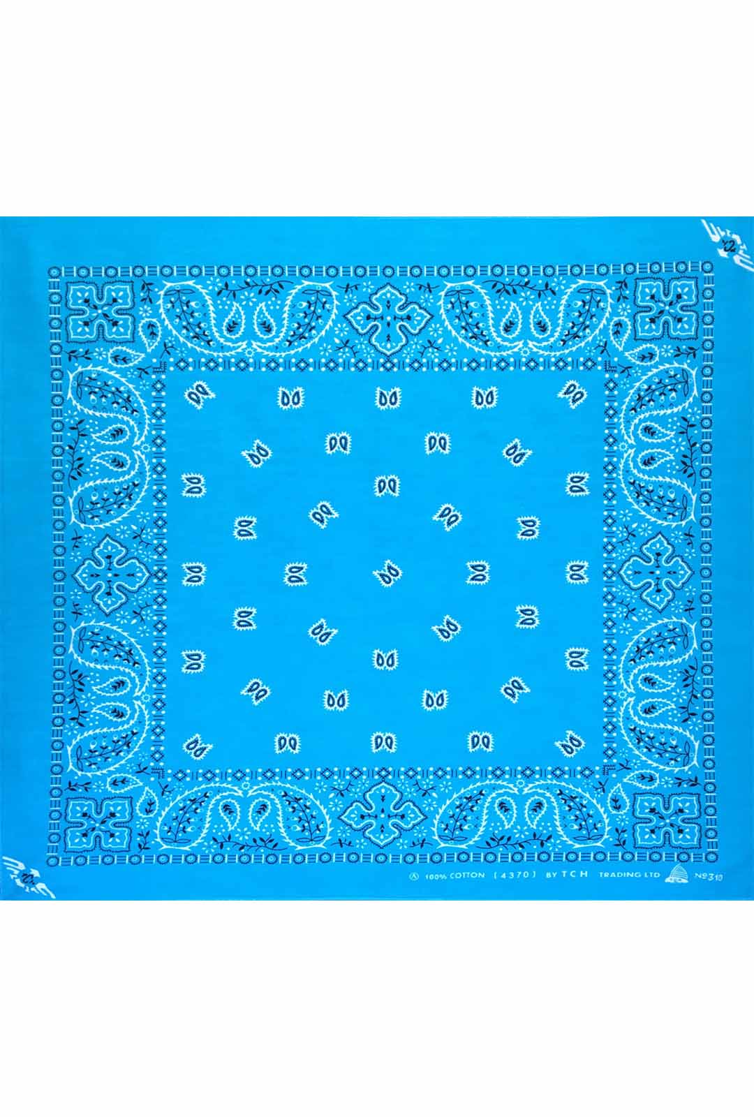bright blue paisley bandana. 100% cotton. 51cm square. With classic paisley print.