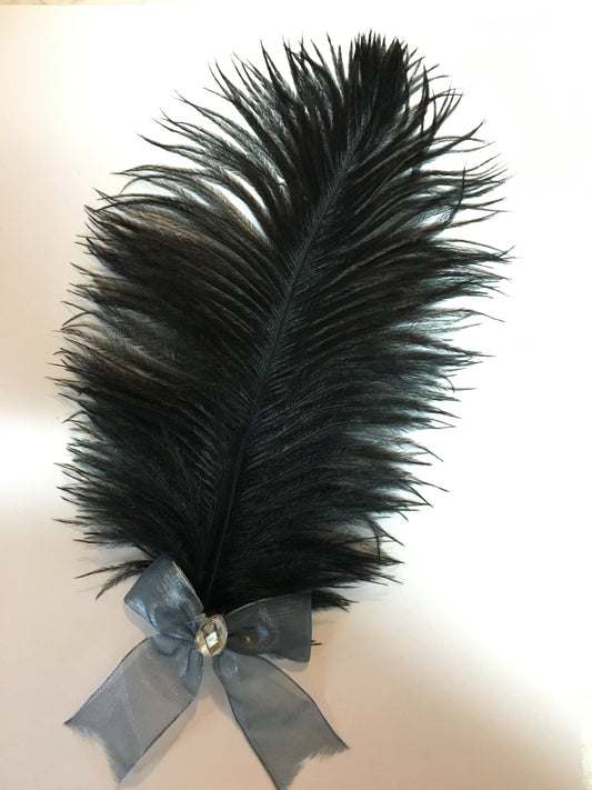 Grey and Black Feathered Hair Clip