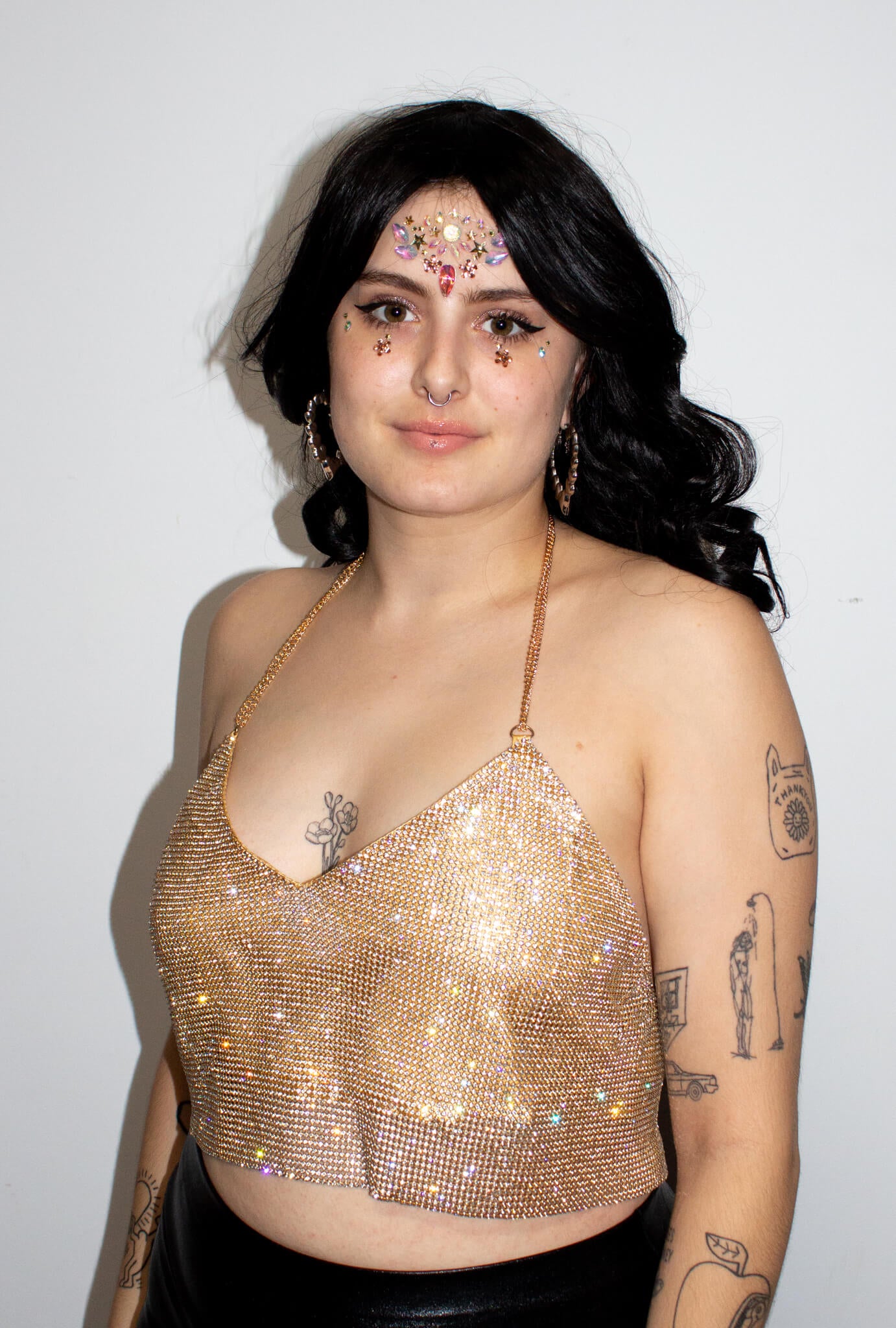 Gold Rhinestone Metal Mesh V-Neck Halter Top Perth Hurly Burly