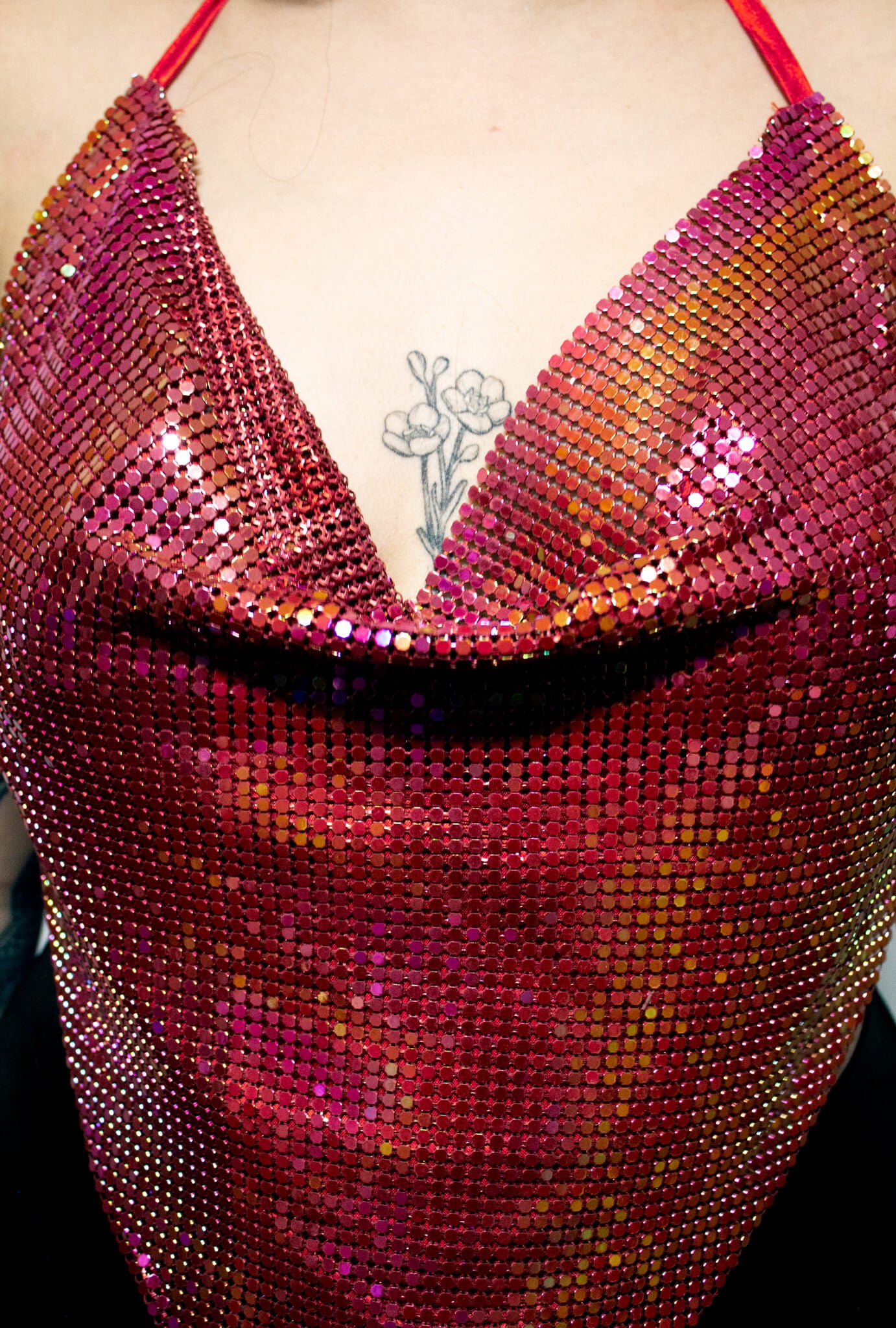 Iridescent Pink & Red Metal Mesh Top