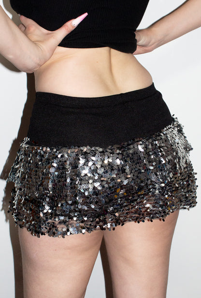 Black and Silver Sequin Mini Skirt