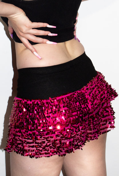 Hot Pink Sequin Mini Skirt