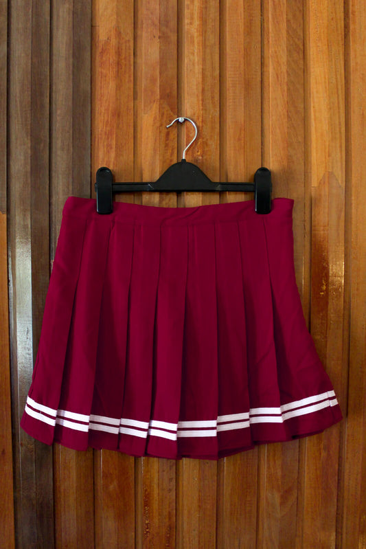 Wine Red Tennis Pleat Skirt