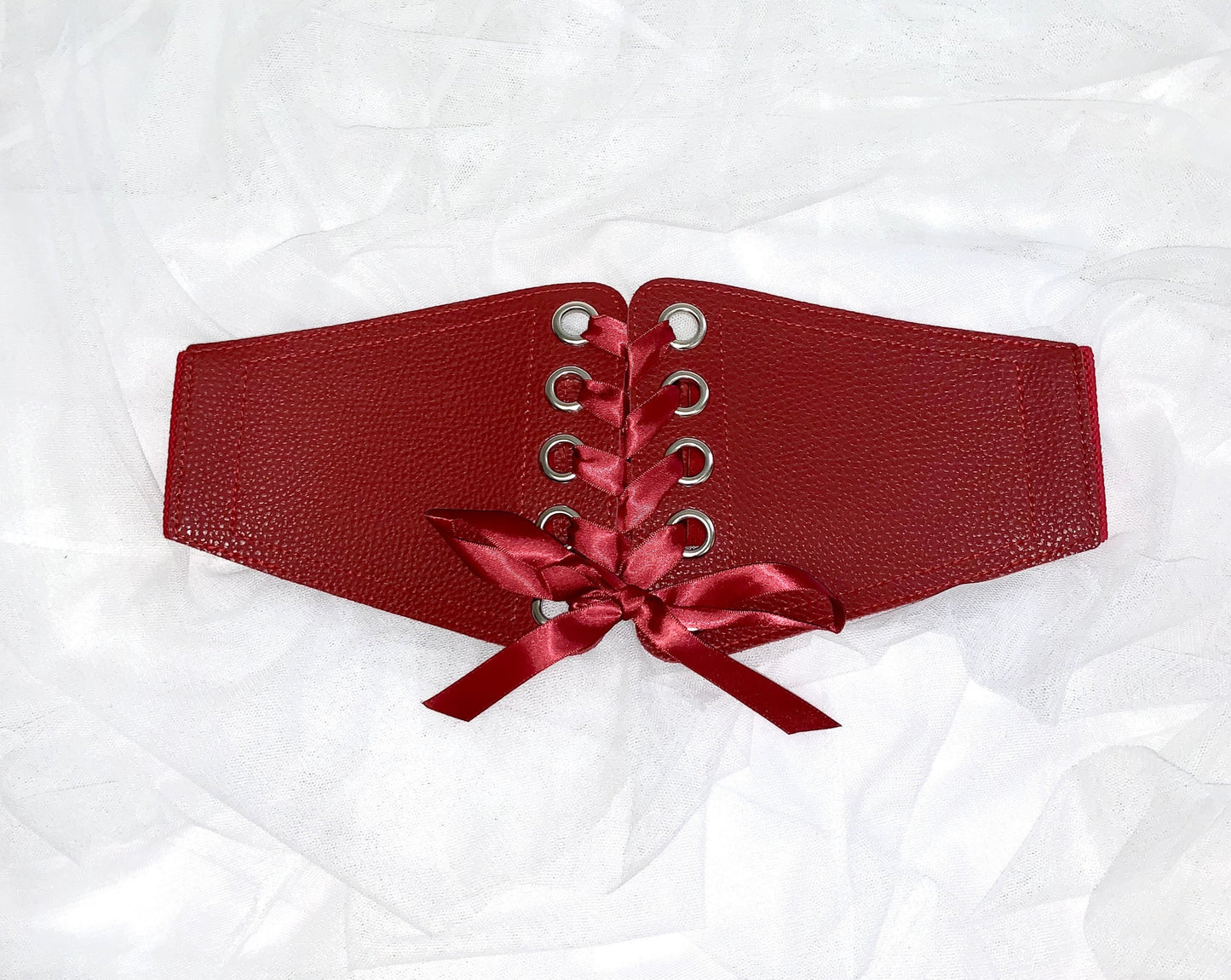 Corset cincher belt with ribbon red