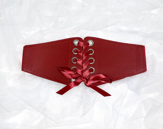 Corset cincher belt with ribbon red