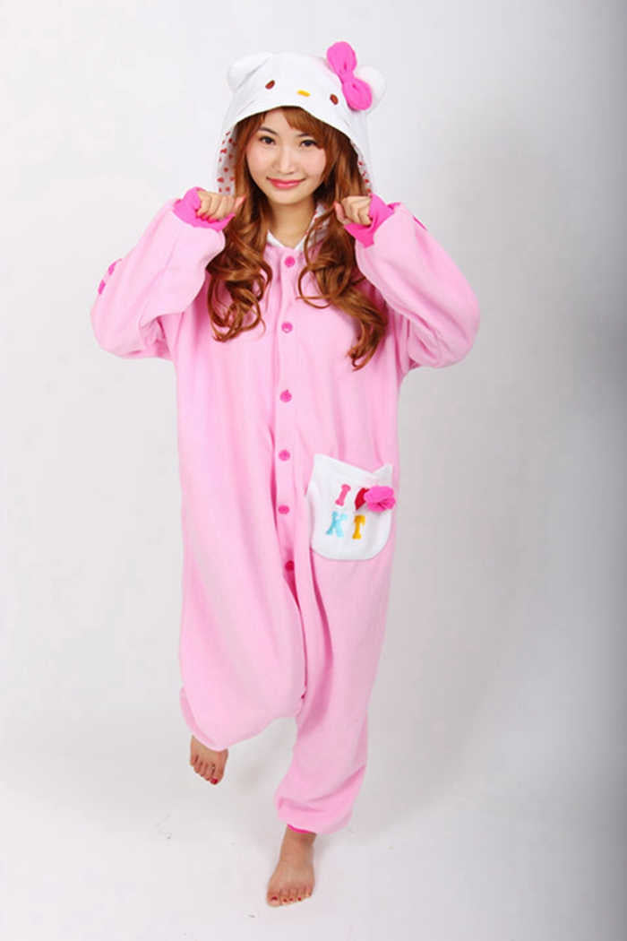 deluxe hello kitty pink onesie kawaii cute fleece bow snug pyjamas