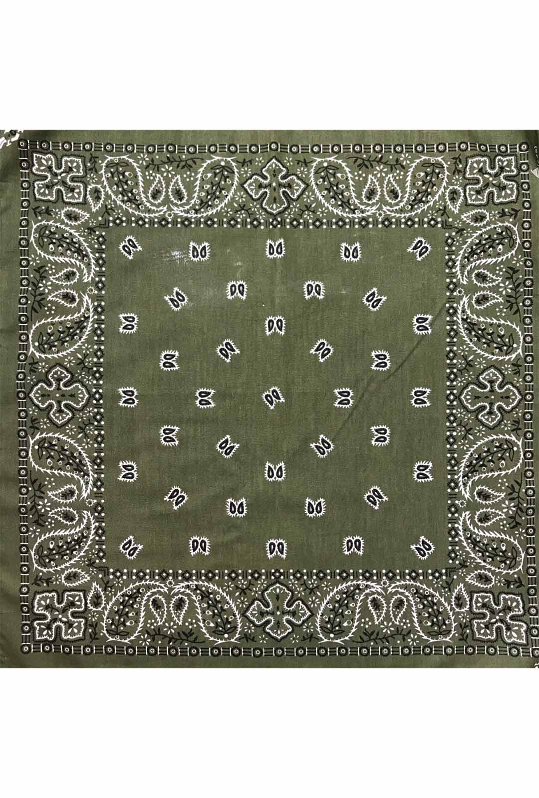 khaki green colour bandana with black and white paisley print