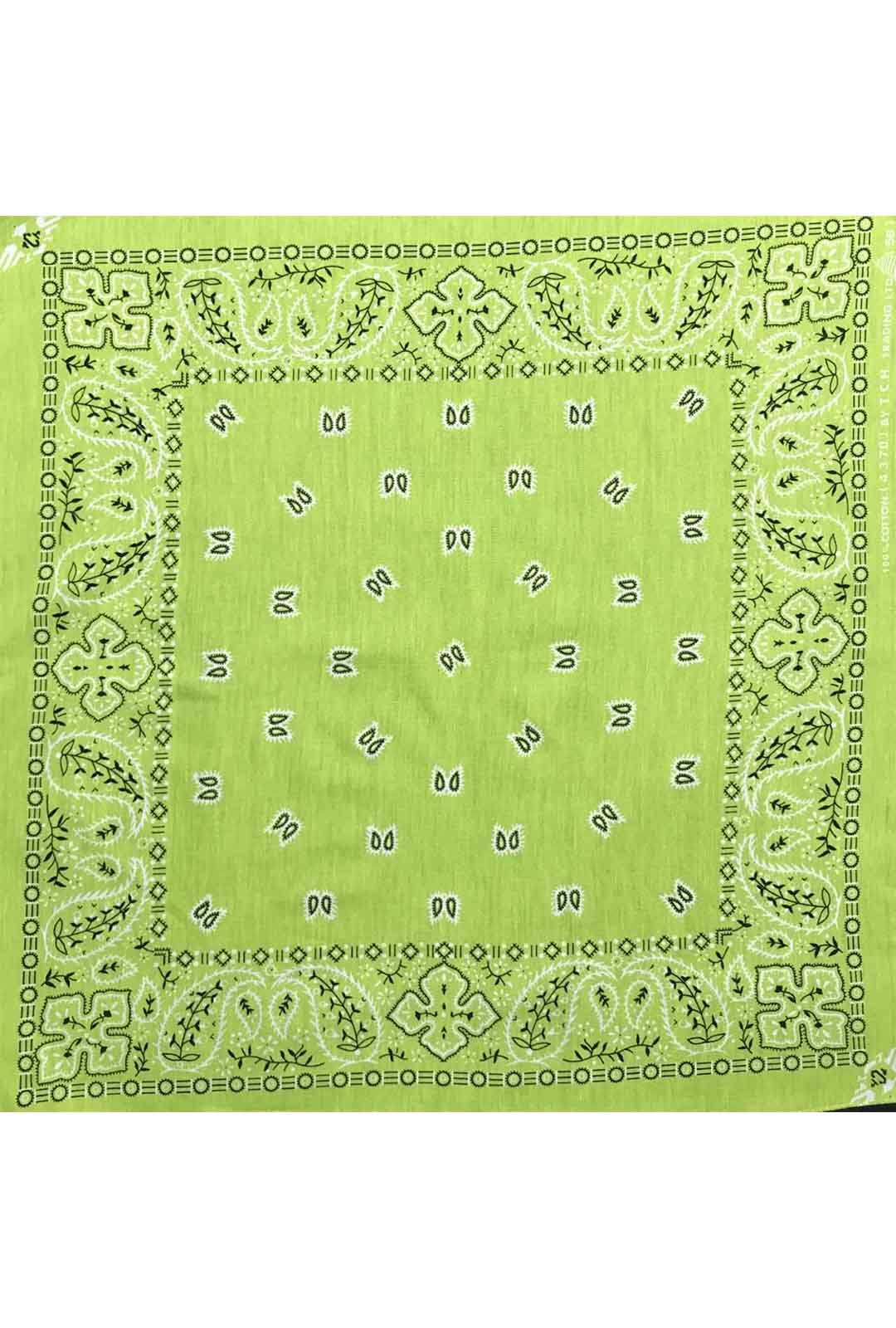 lime green coloured bandana with white and black paisley print