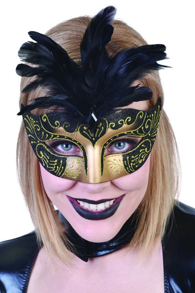 Gold and Black Feathered Mask