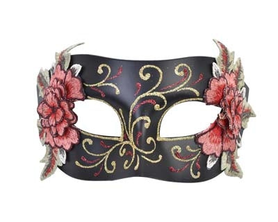 Black Aria Mask with Red Flowers