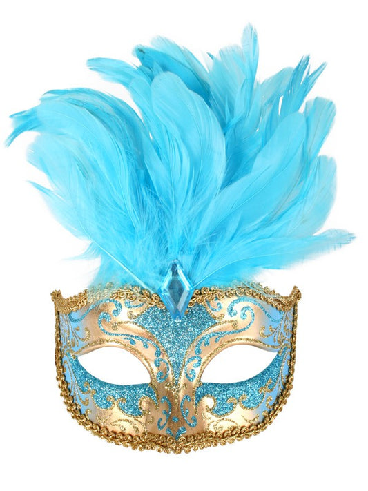 Gold and Aqua Deluxe Masquerade Mask
