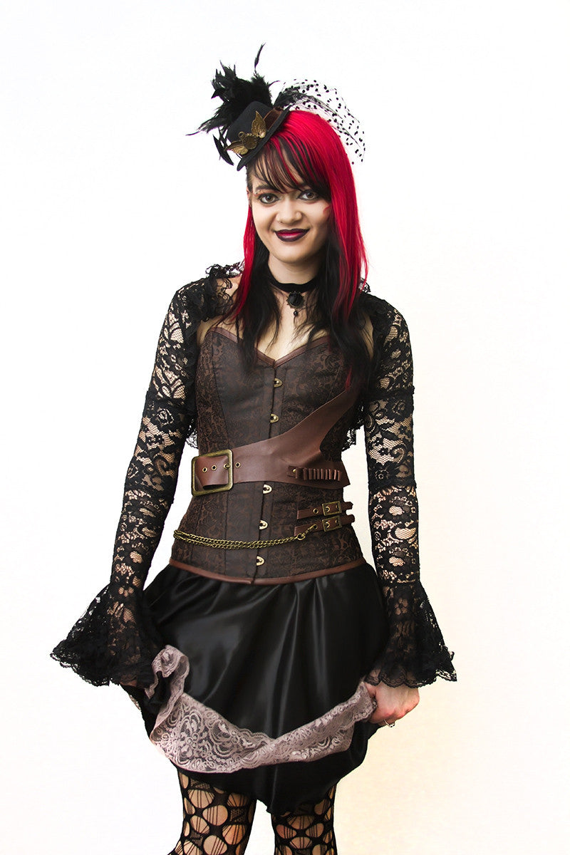 Brown Jacquard Corset Strap and Chain