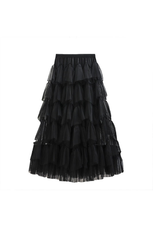 Black Tiered Long Tulle Skirt