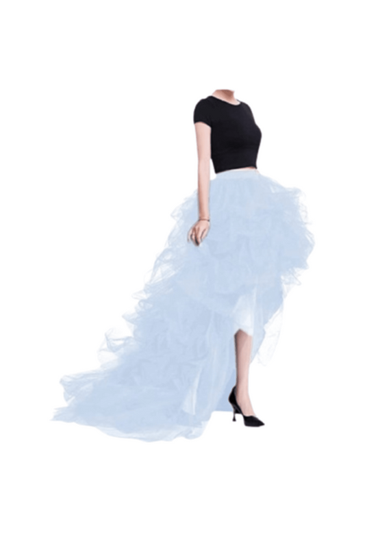White High-Low Tiered Tulle Skirt
