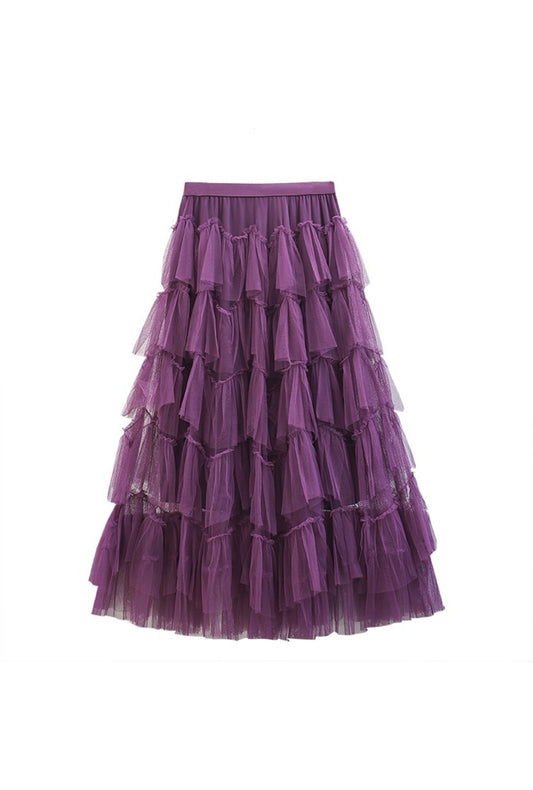 Dark Purple Tiered Long Tulle Skirt