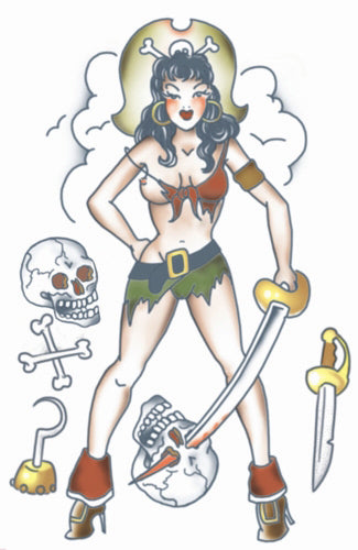 Pirate Girl - Pin Up - Temporary Tattoo